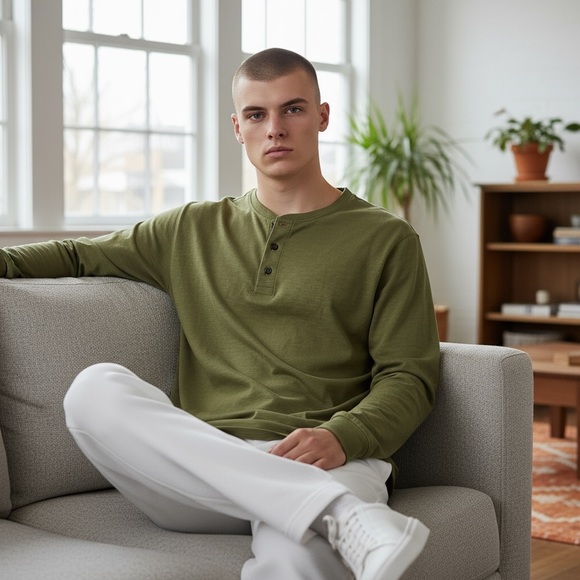 Scotch & Soda Olive Long Sleeve Henley - Picture 2 of 14